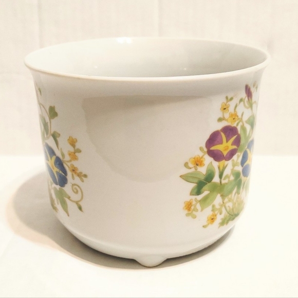 Vtg 1980 Ceramic Cachepot 3 Footed Planter Vase Bowl Floral Design San Francisco - Picture 2 of 14